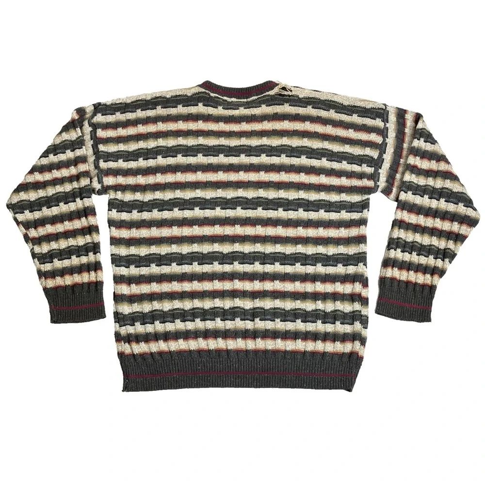 VTG 90s Croft & Barrow Sweater Mens M Striped Textured Knit Oversized Distressed